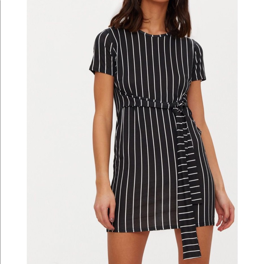 Black and white tie stripe dress